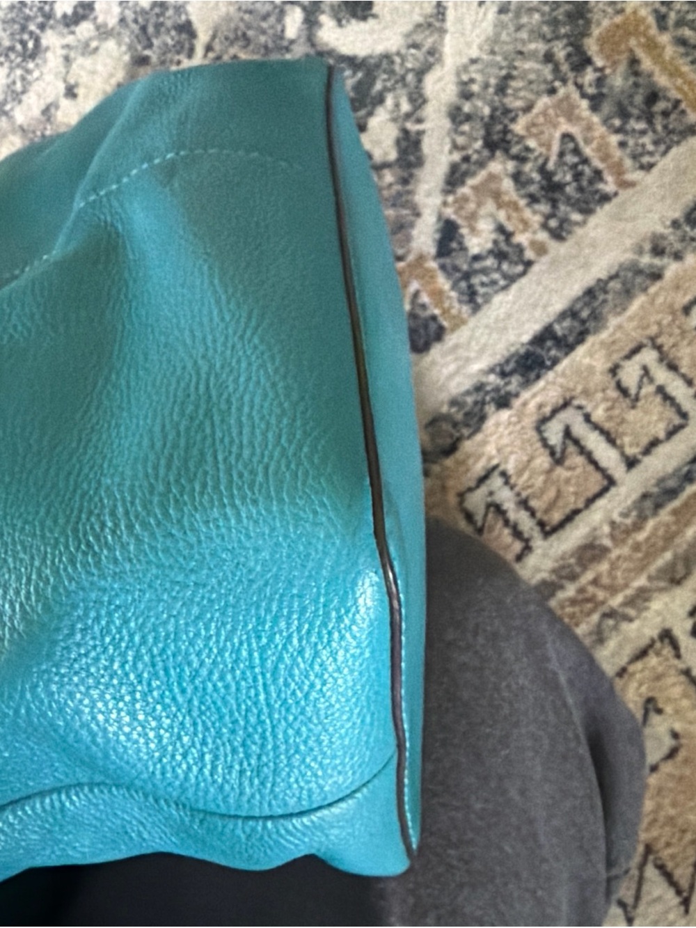 Michael Kors Bedford Leather Tote Blue Tan Pre-Owned Nautical Summer Coastal - Picture 5 of 11